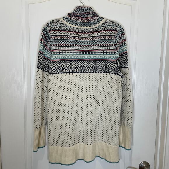 Eddie Bauer Fair Isle Pullover Sweater Cowl Neck Drawstring Ivory Wool Blend M - Picture 5 of 6